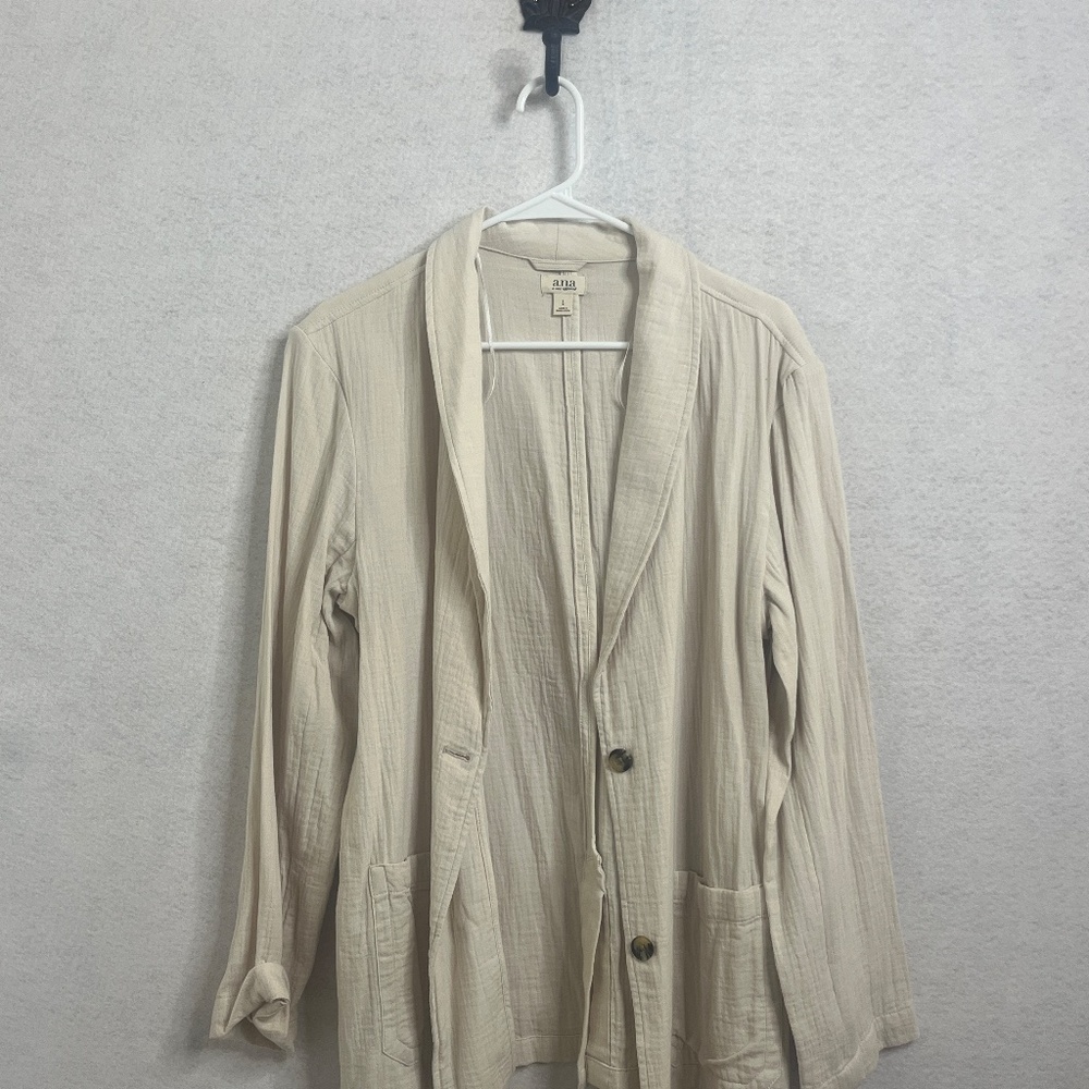 a.n.a A New Approach Cream Lightweight Blazer Jacket L - Picture 2 of 12